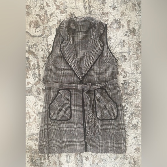 New Plus Plaid Pocket Contrasting Border Long Pants Sleeveless Vest Jacket NWT - Picture 10 of 16